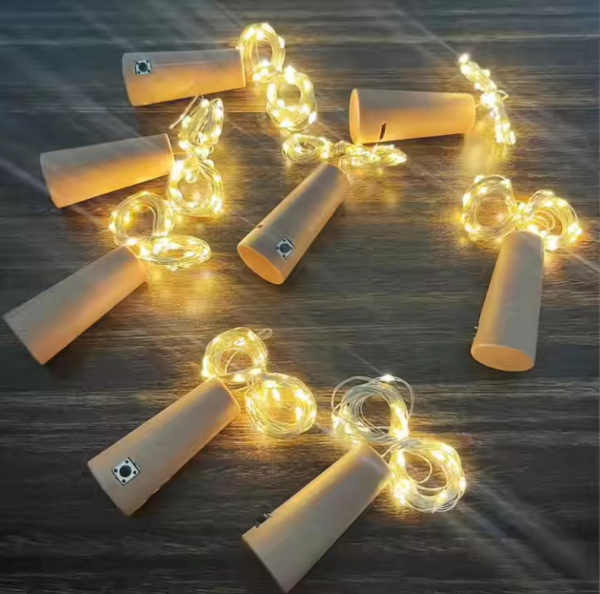 Flaschenlicht 12 Stk. – 10 LED Flaschenlichterkette mit Korken – 3 Modi (Blinken & Dauerlicht) – Warmweiß – 1 m Silberdraht – Deko für Flaschen, Party, Hochzeit & Weihnachten